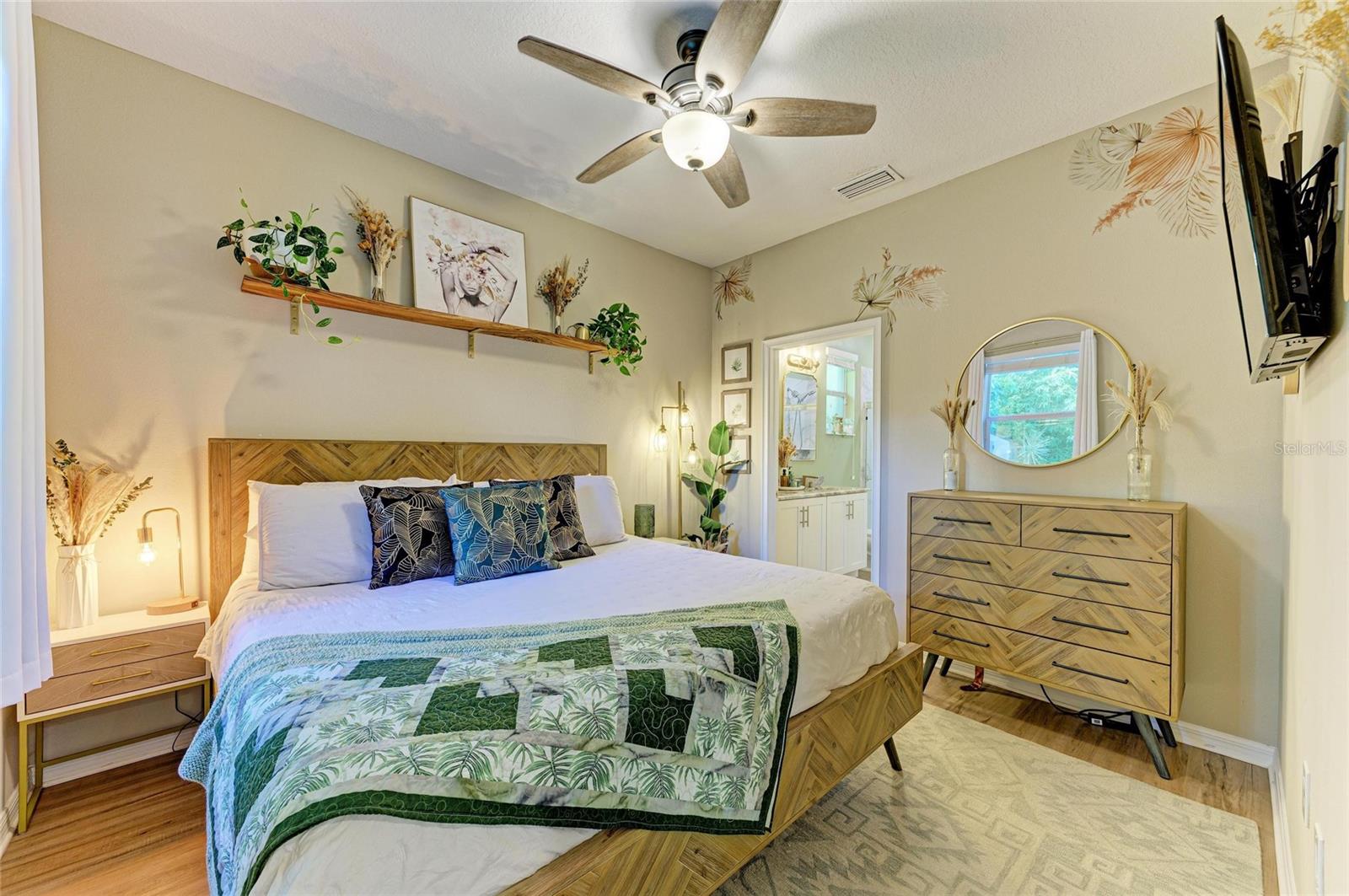 Primary bedroom and bathroom