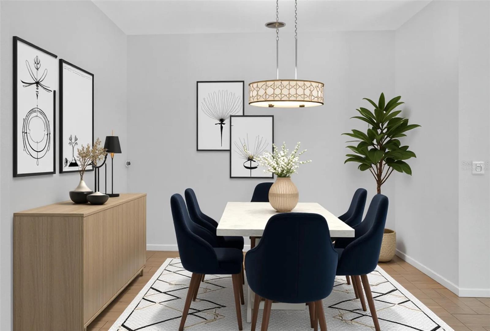 Virtually staged dining room
