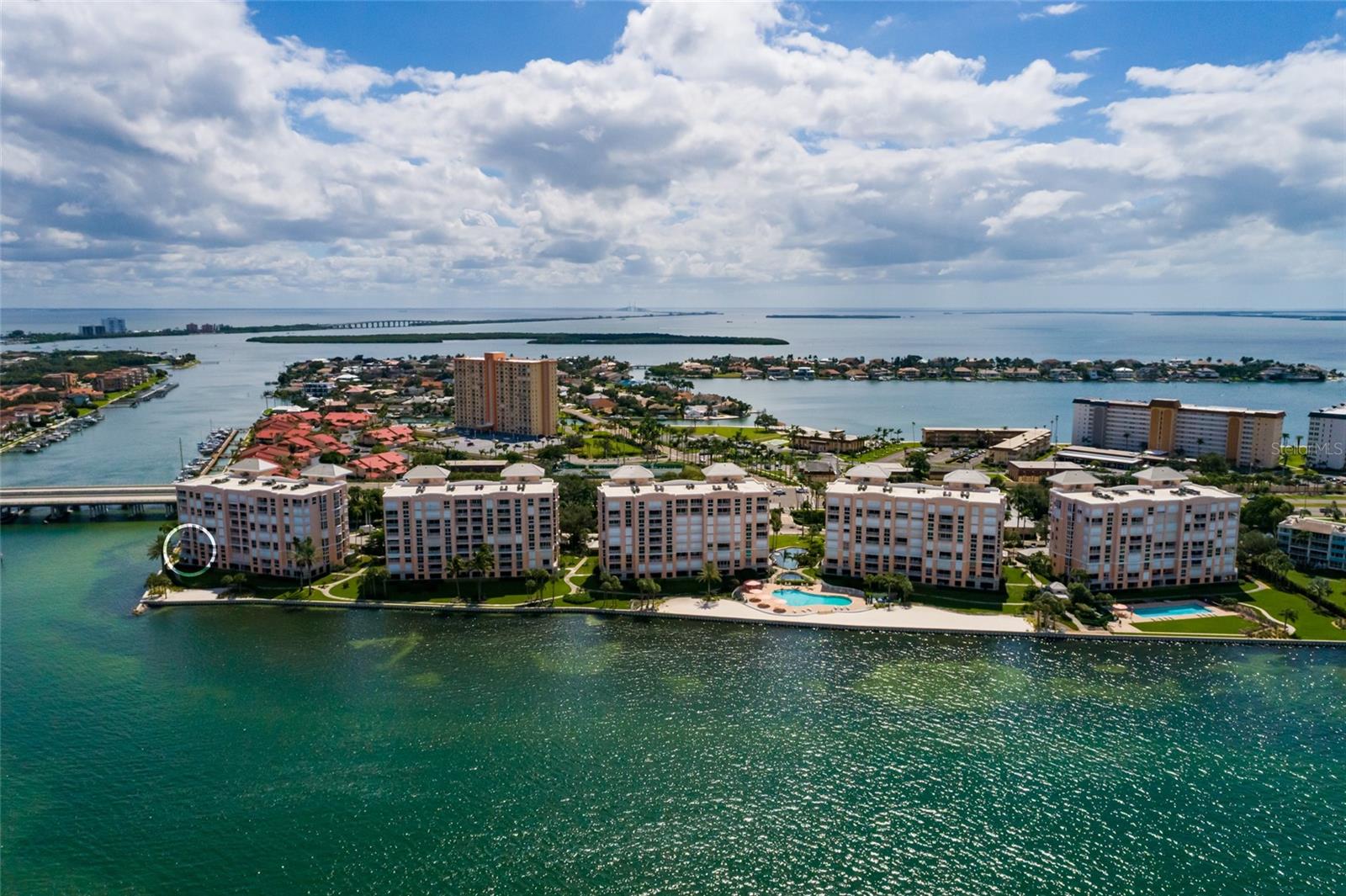 Bacopa Bay (5 bldgs) on Boca Ciega Bay w/Tampa Bay in the background.