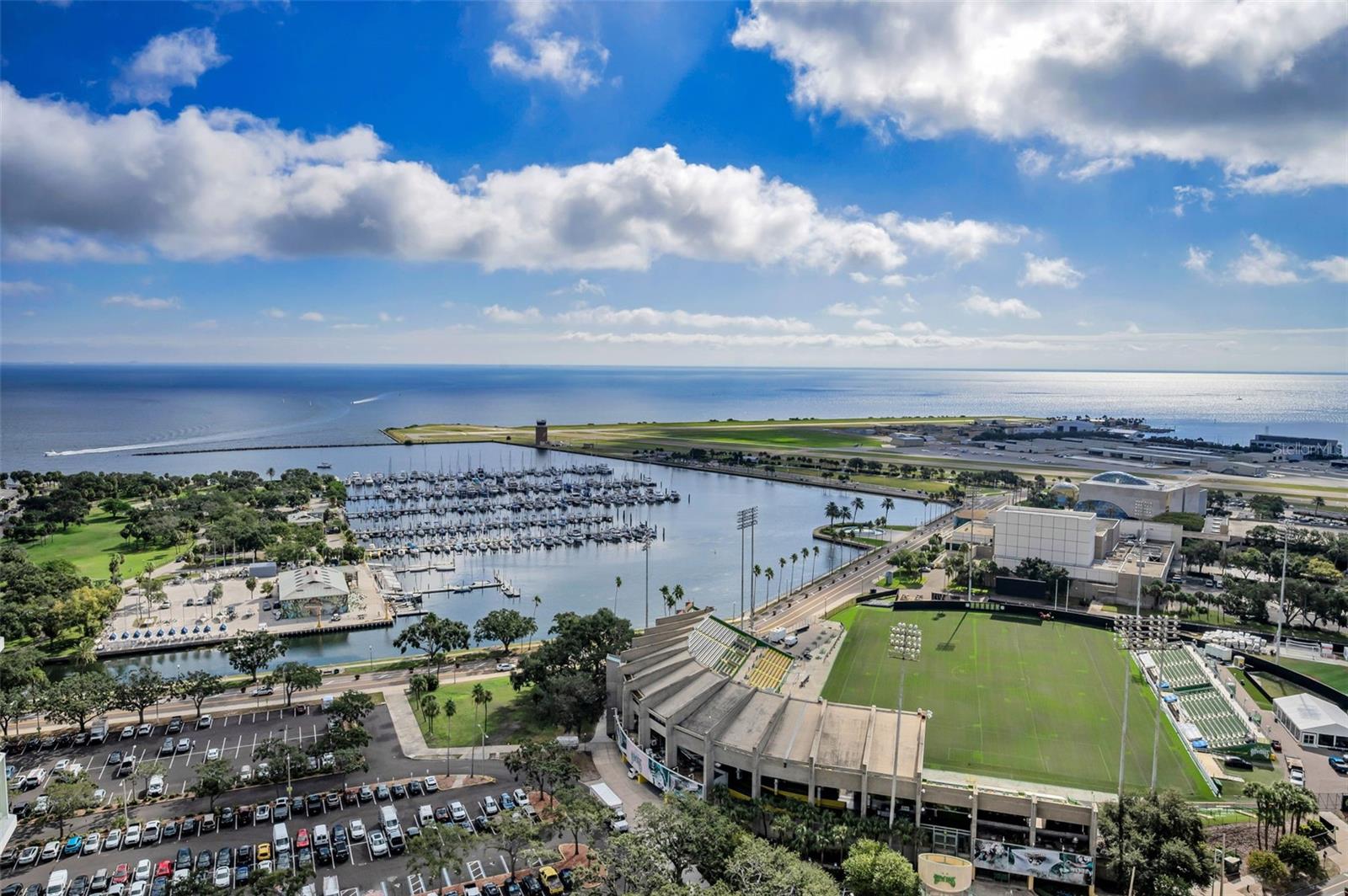 beautiful view of Tampa Bay and Al Lang Stadium