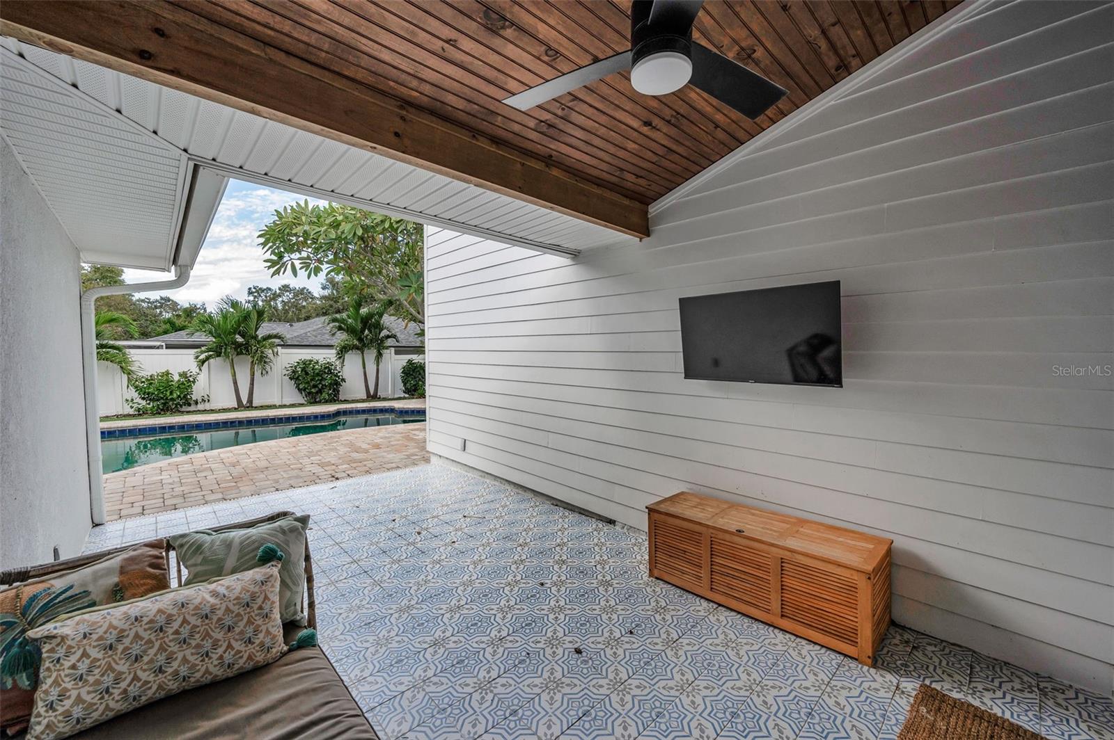 Back Patio with TV and Outdoor Fan
