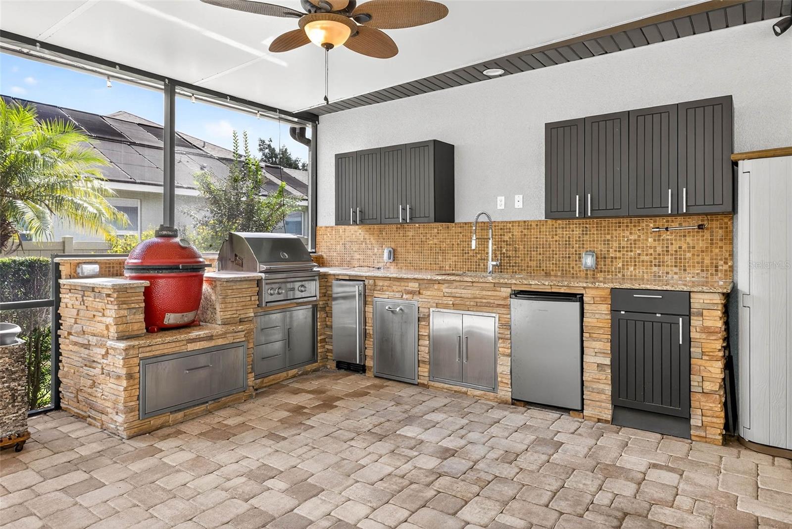 Covered Outdoor Kitchen with Ceiling Fan