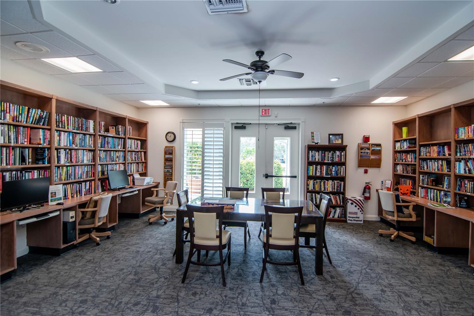 Library one of the activity rooms. Arts & crafts, card and billiard rooms