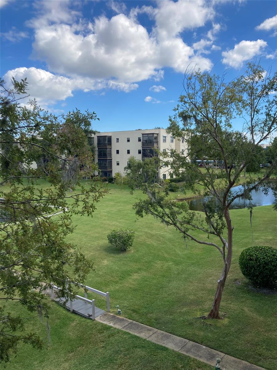 Two ponds are visible from the screened balcony