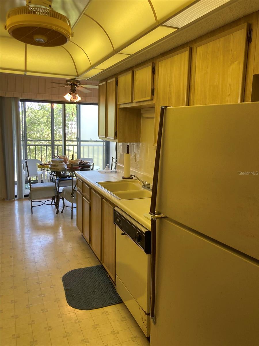 Kitchen with dining area over looking the pond