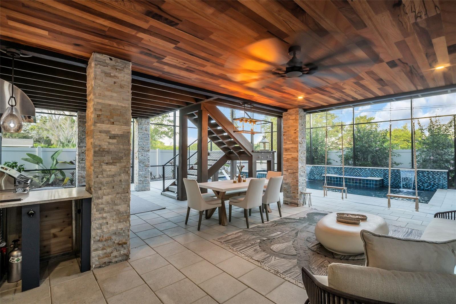 out door living room with space for a beer tap and wine cooler.