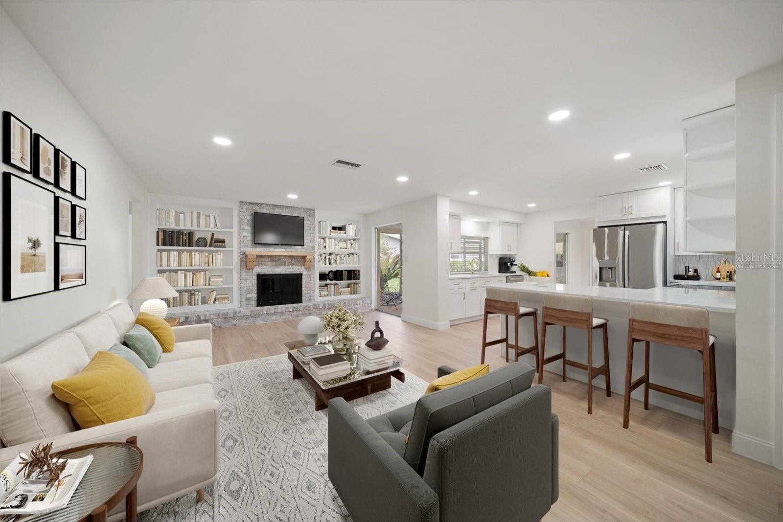 Family Room & Kitchen Virtually Staged