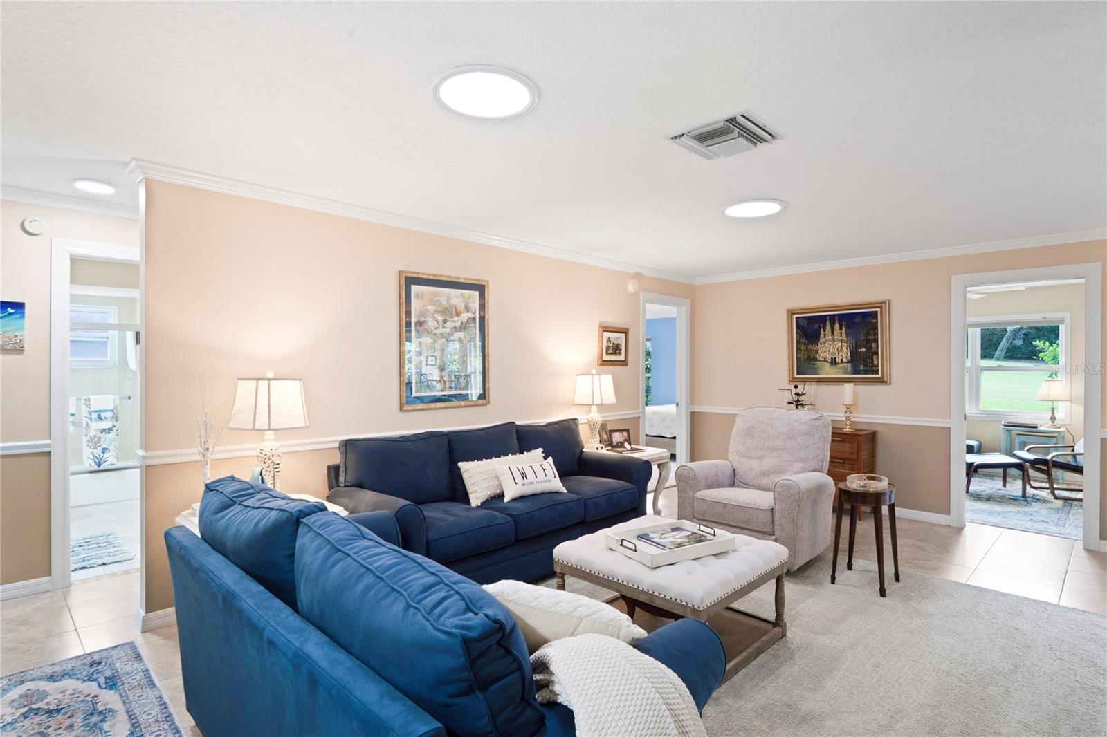 Living room with skylights
