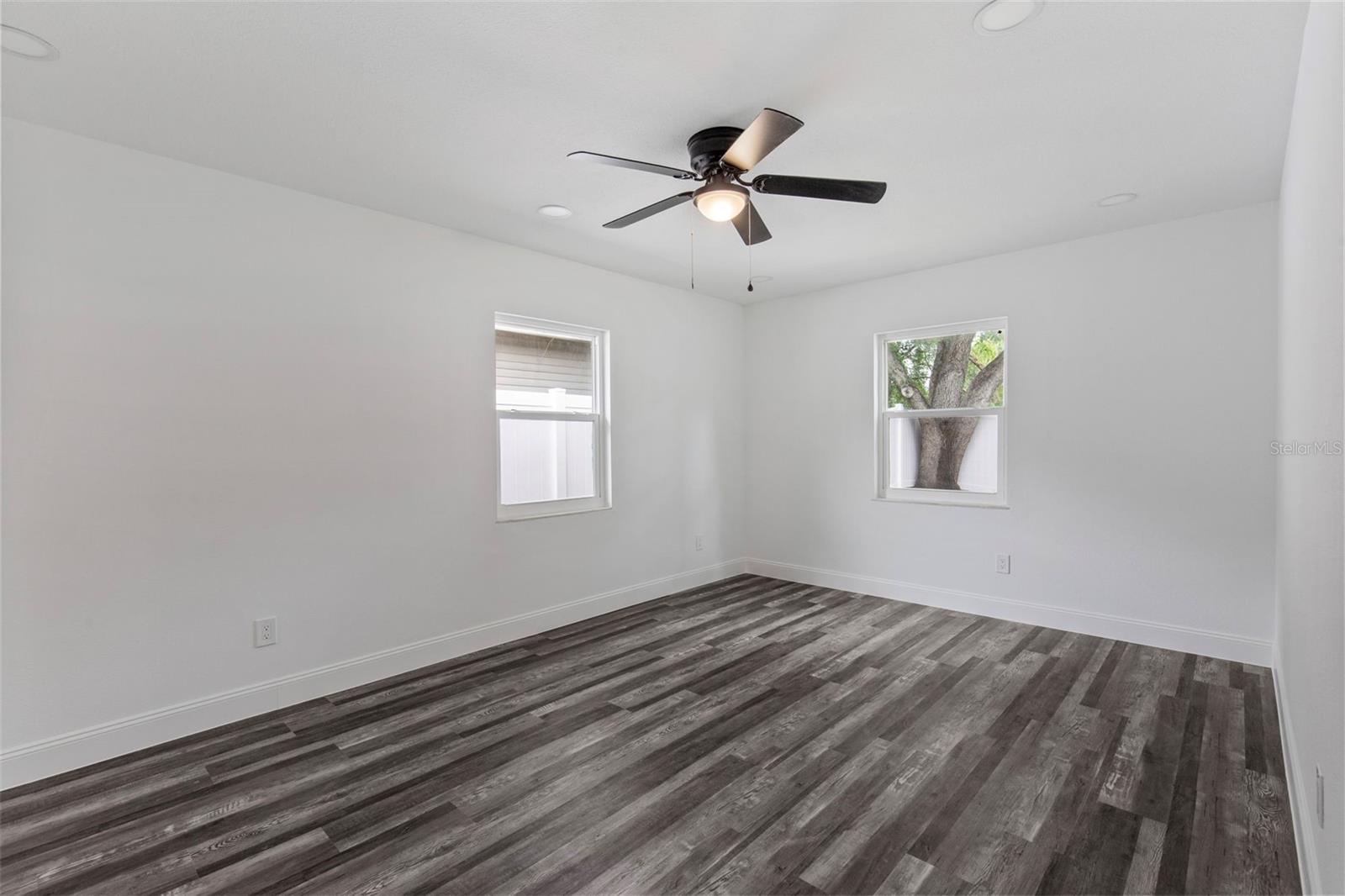 new baseboards, ceiling fans in each room