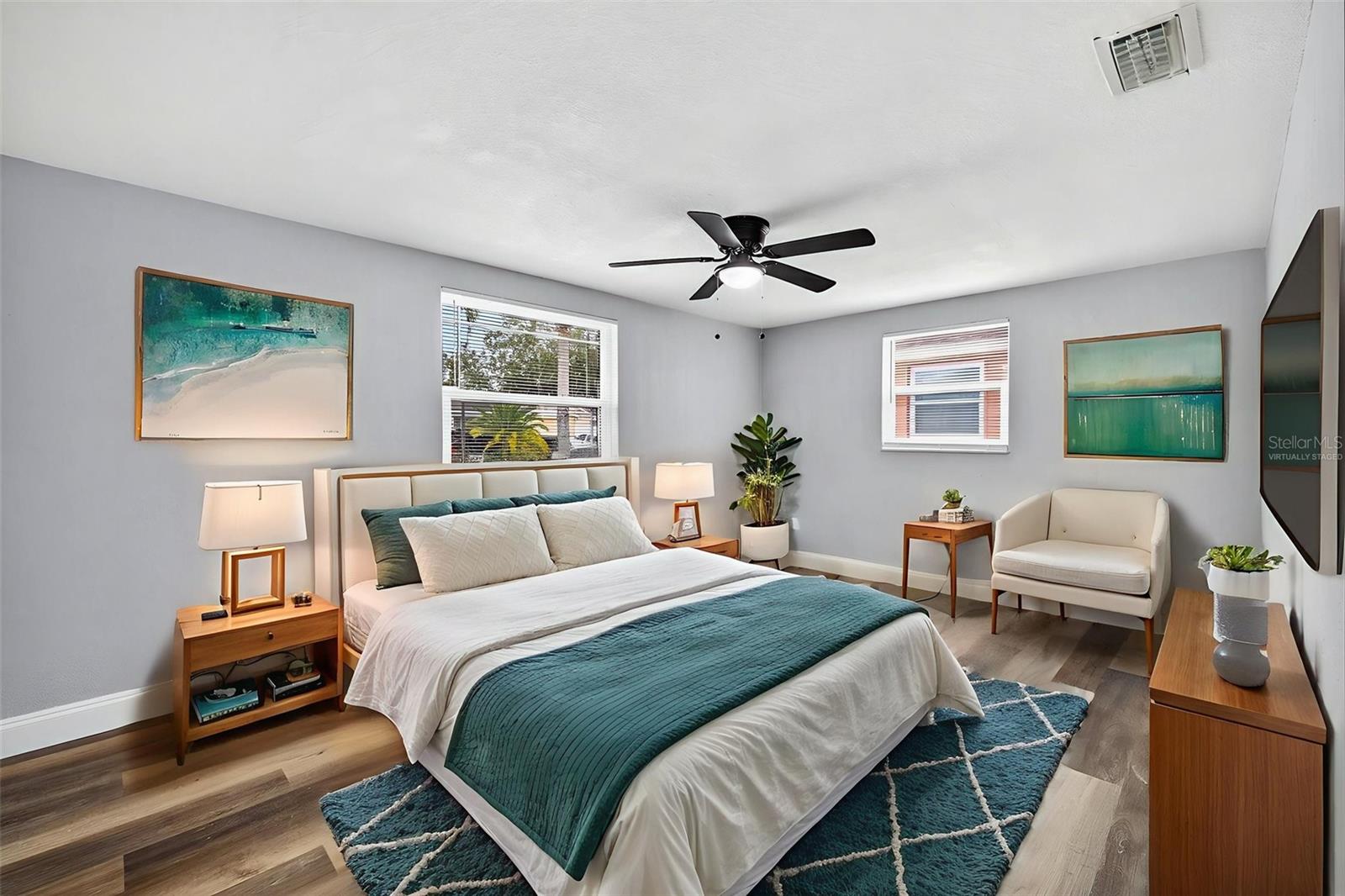 virtually staged primary bedroom