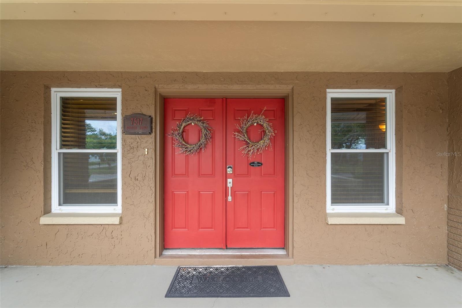 Covered front porch/double entry doors