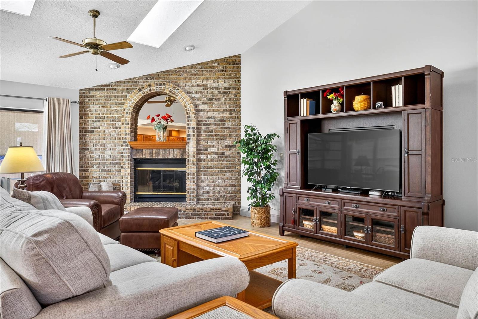 Living space and fireplace view