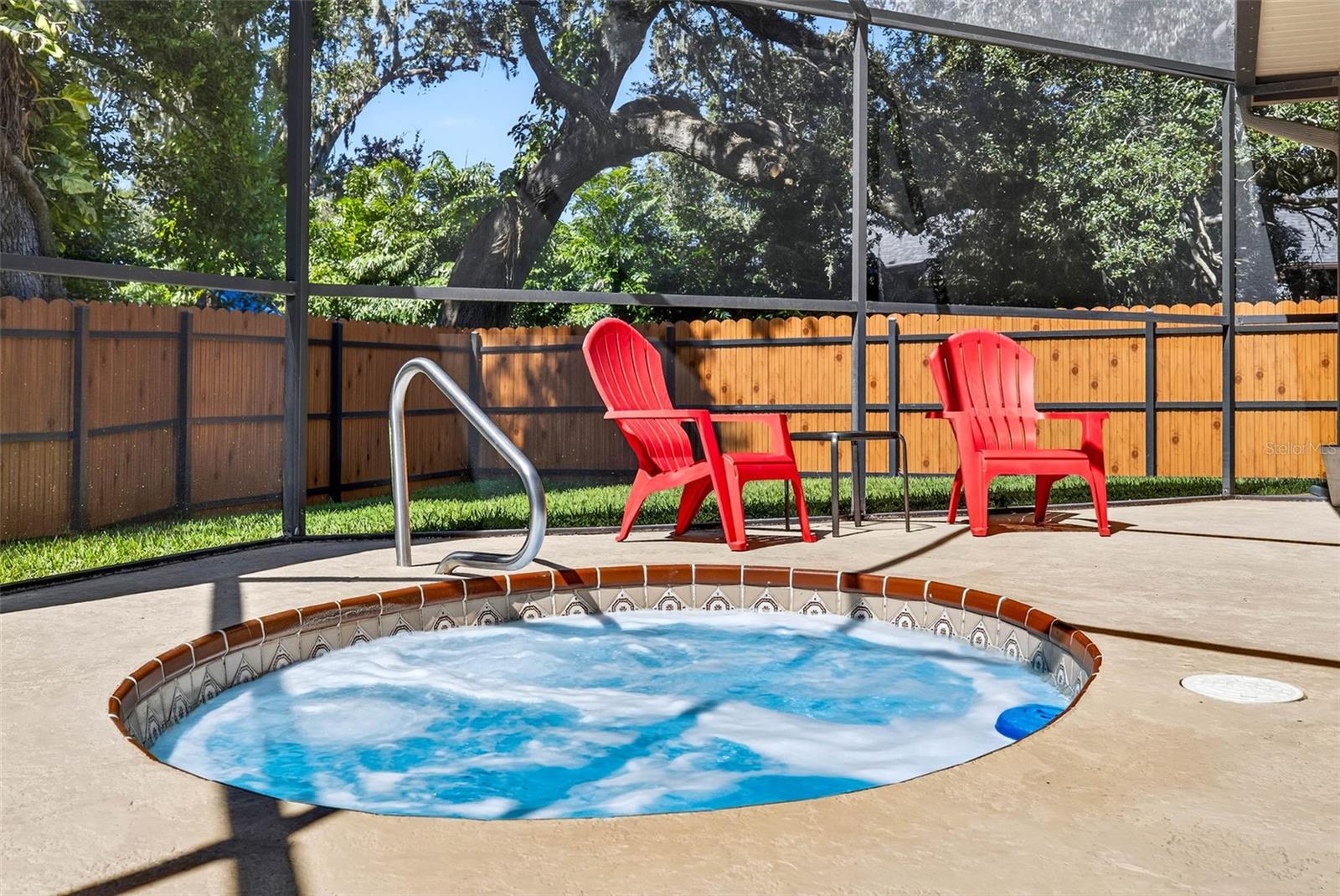 Screened lanai and spa