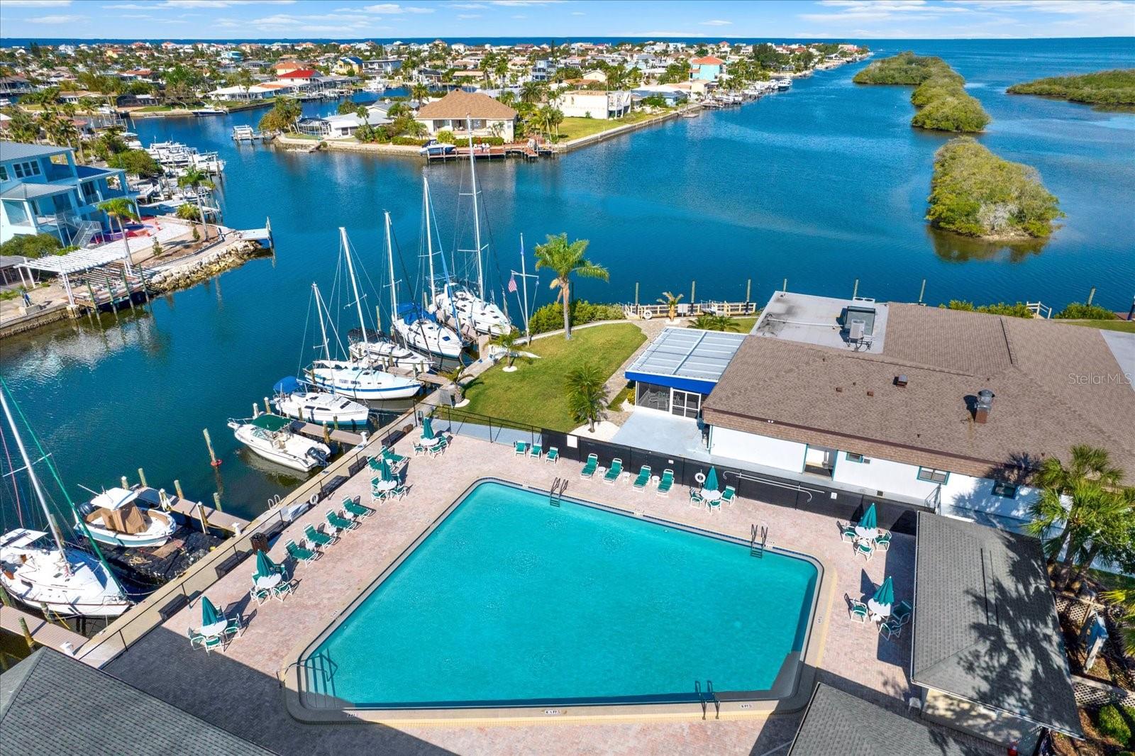 Large community heated pool. Sits on gulf waters