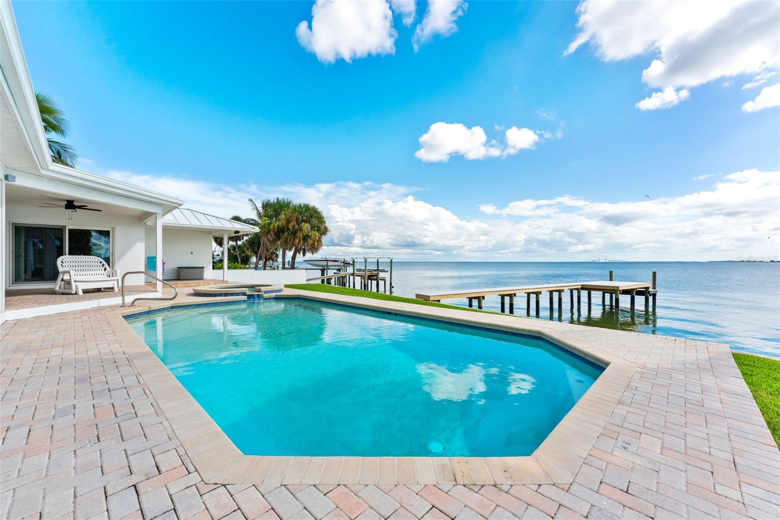 Saltwater pool with breathtaking open water views, creating a perfect spot for swimming and relaxation.