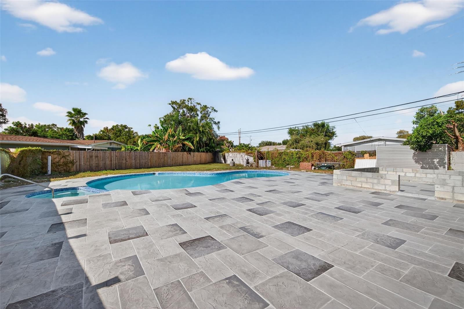 Brand new decking around the pool