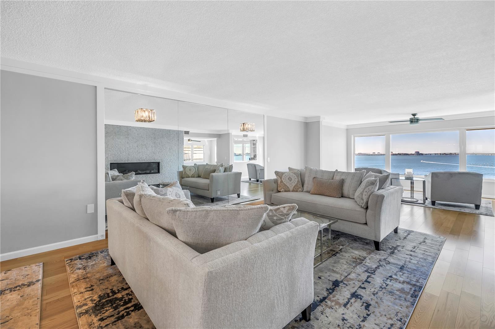 Mirrors strategically placed to showcase water views throughout