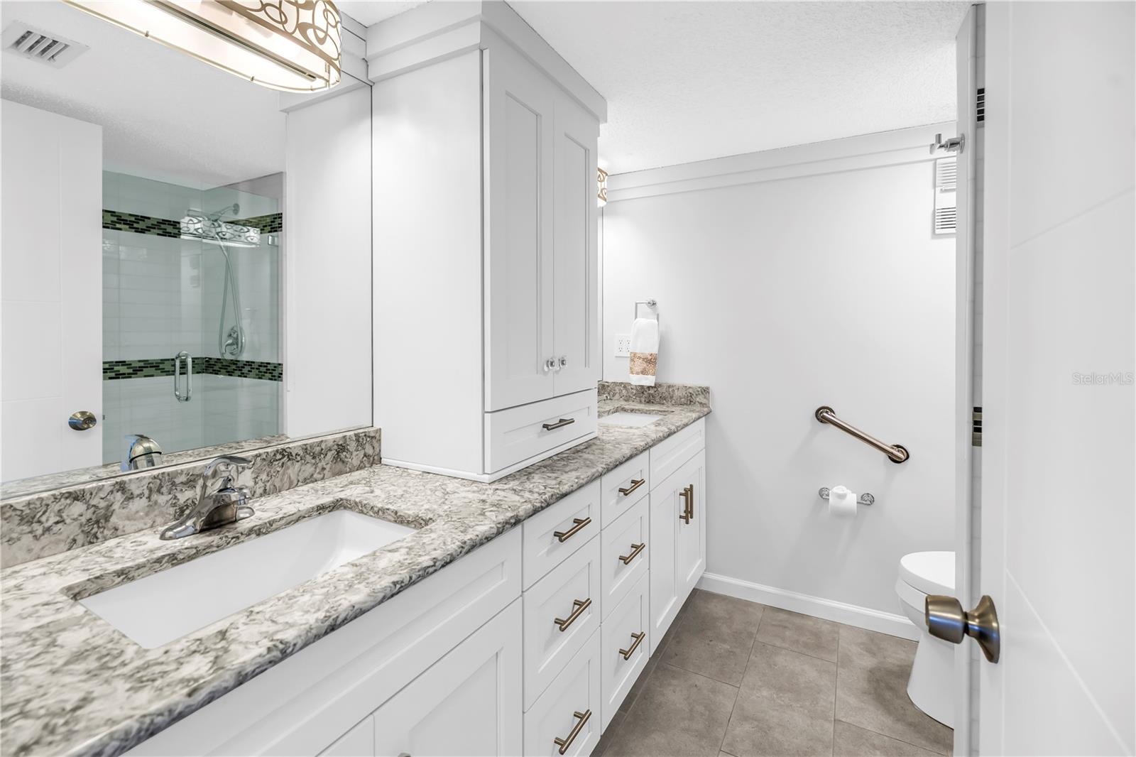 Jack and Jill bathroom with double sinks