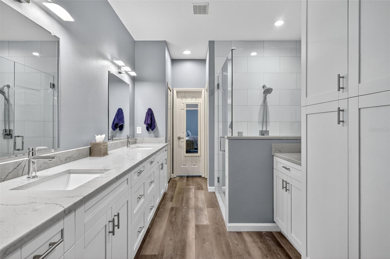 Completely Updated Primary Bathroom w/ Built-In Storage Cabinet OR Wardrobe