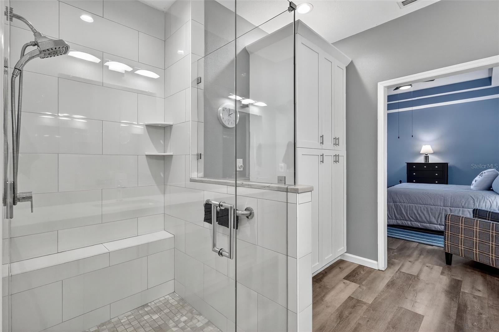 New Glass Walk-in Stall Shower & New Tile