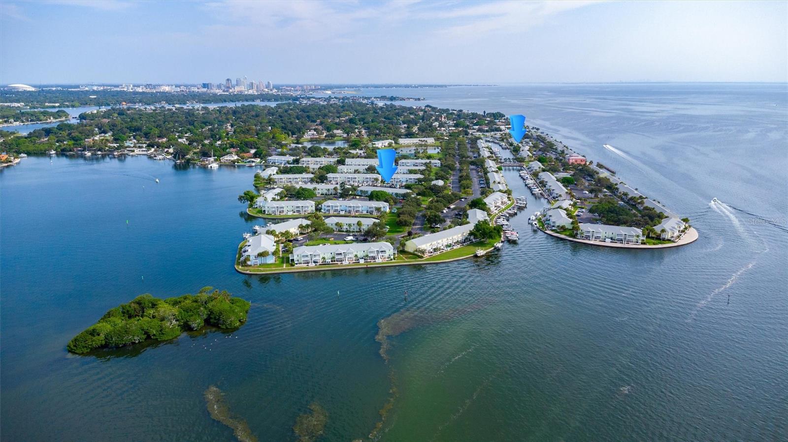 The location of the condo and the location of the Jet Skis wet slip.