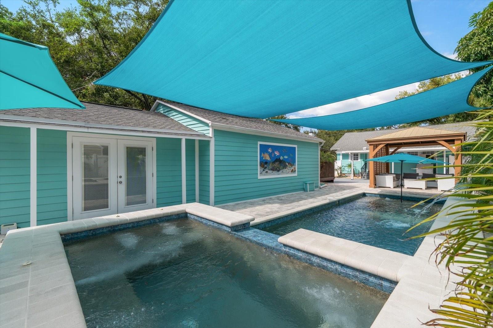 Heated salt water pool and spa