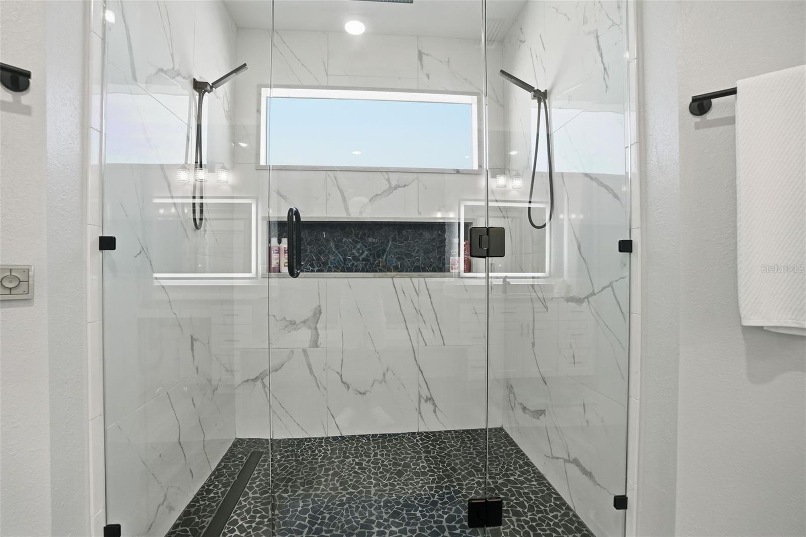 Rain forest + dual shower heads.