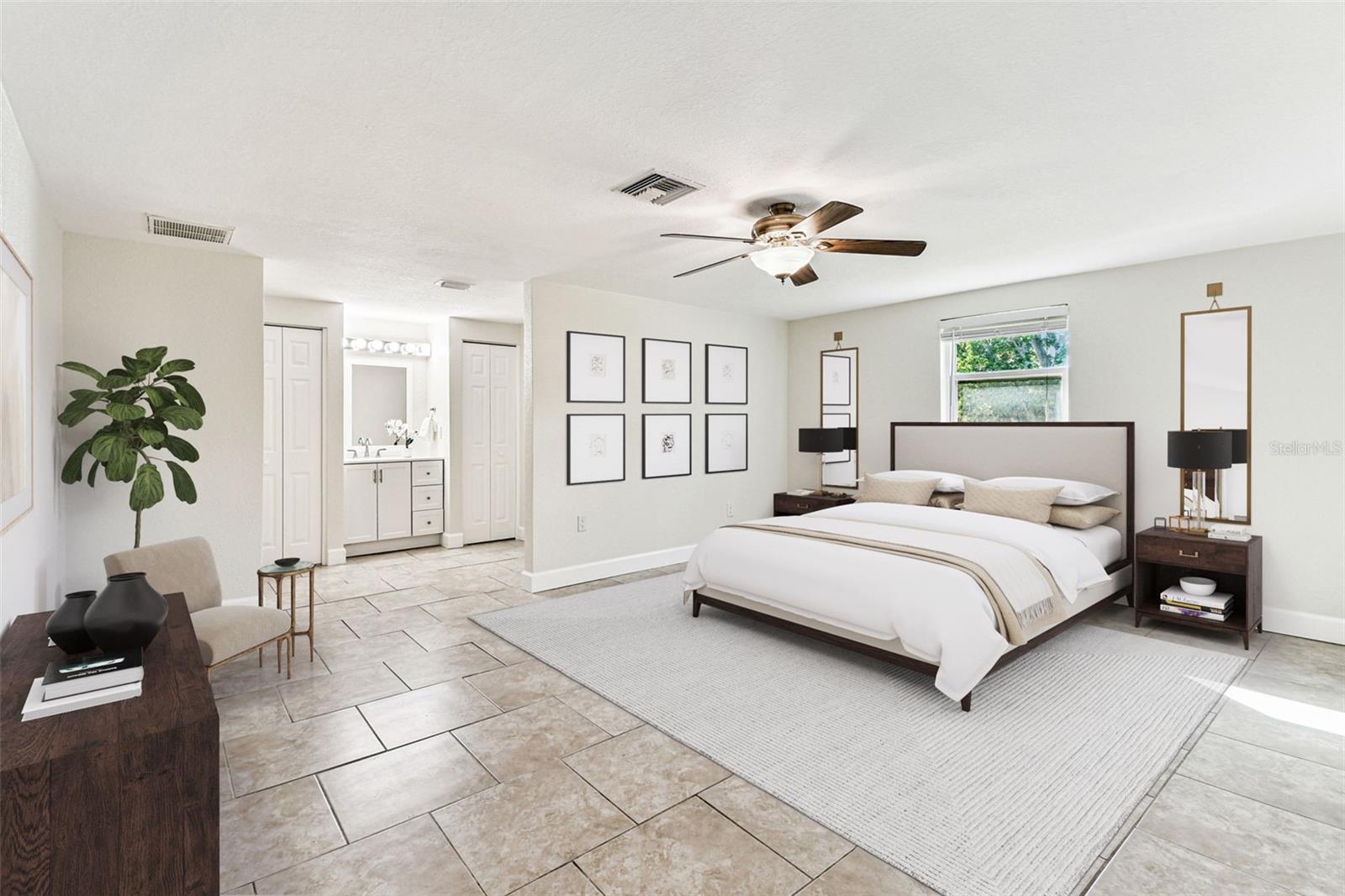 Tranquil Primary Bedroom with two closets