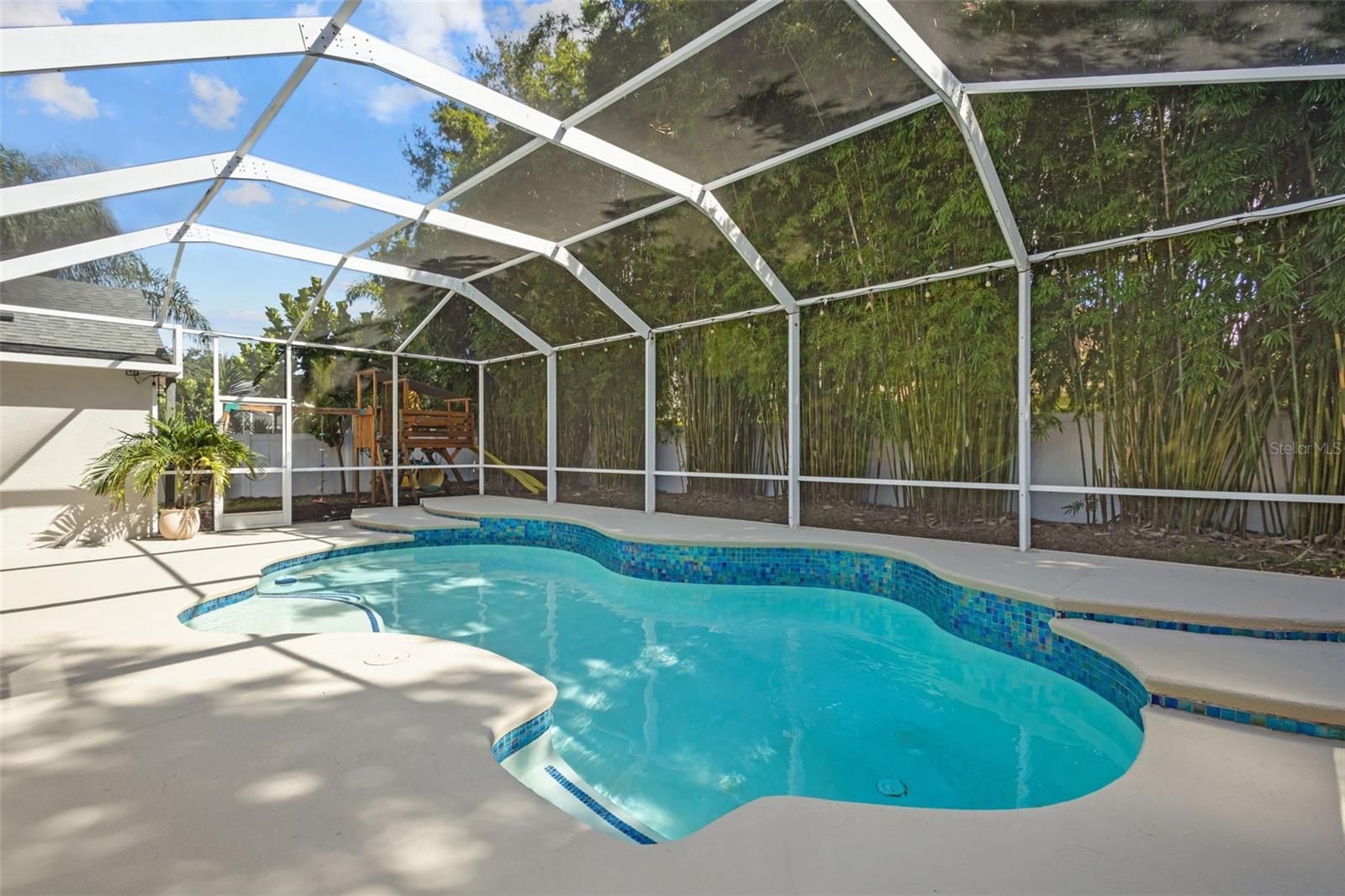 Solar heated pool recently resurfaced and tiled