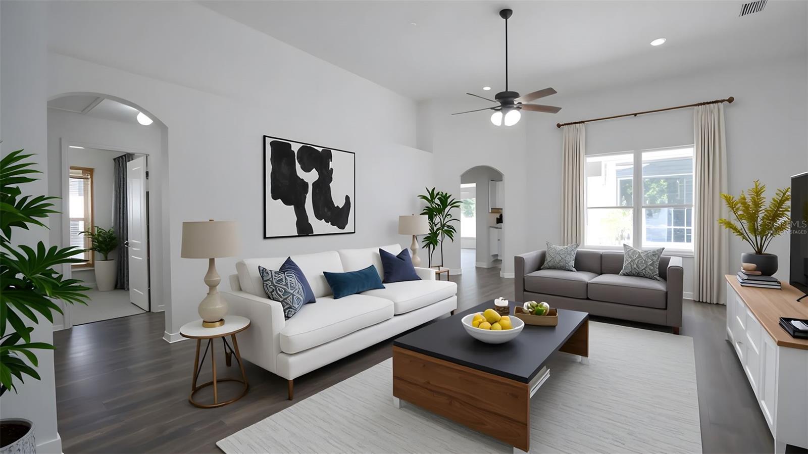 Virtually staged spacious living room