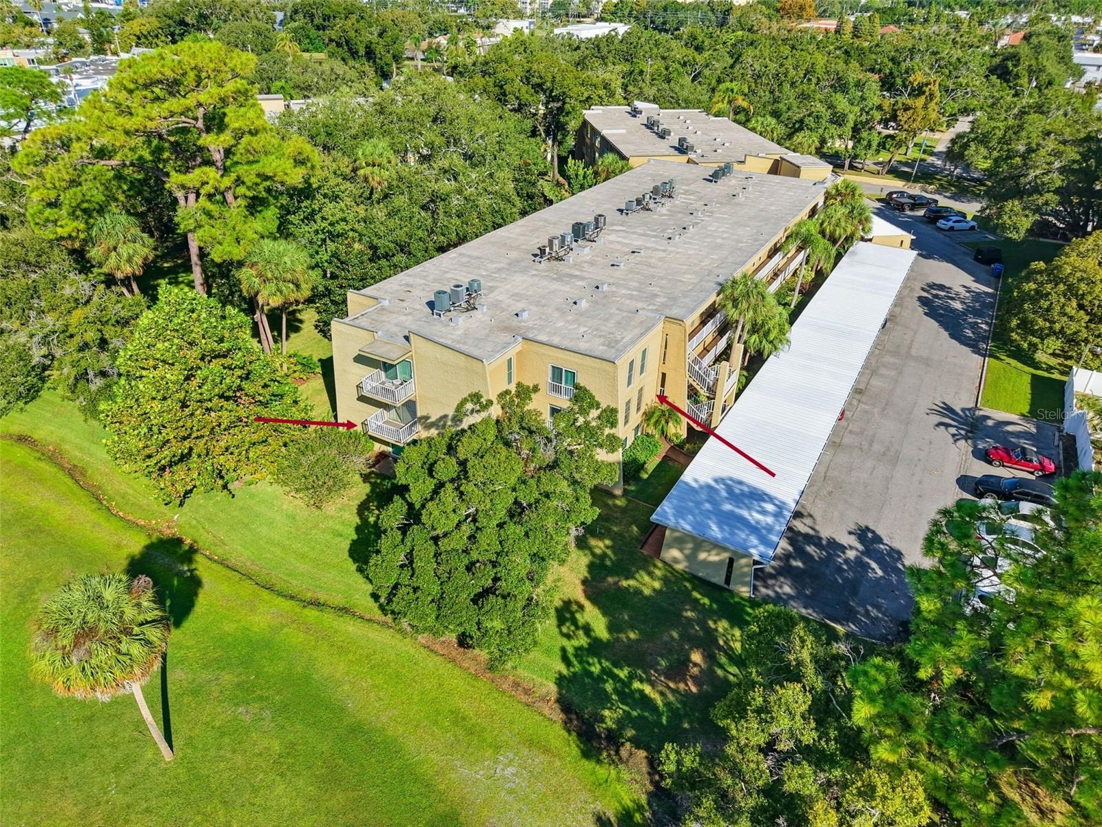 Penthouse Greens Aerial View of Bldg E and Covered Parking