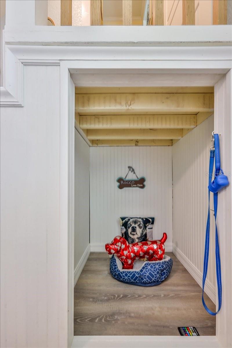 Cubby Under the Stairs.. Dog Bed, Wine Cellar or Book Shelves ???