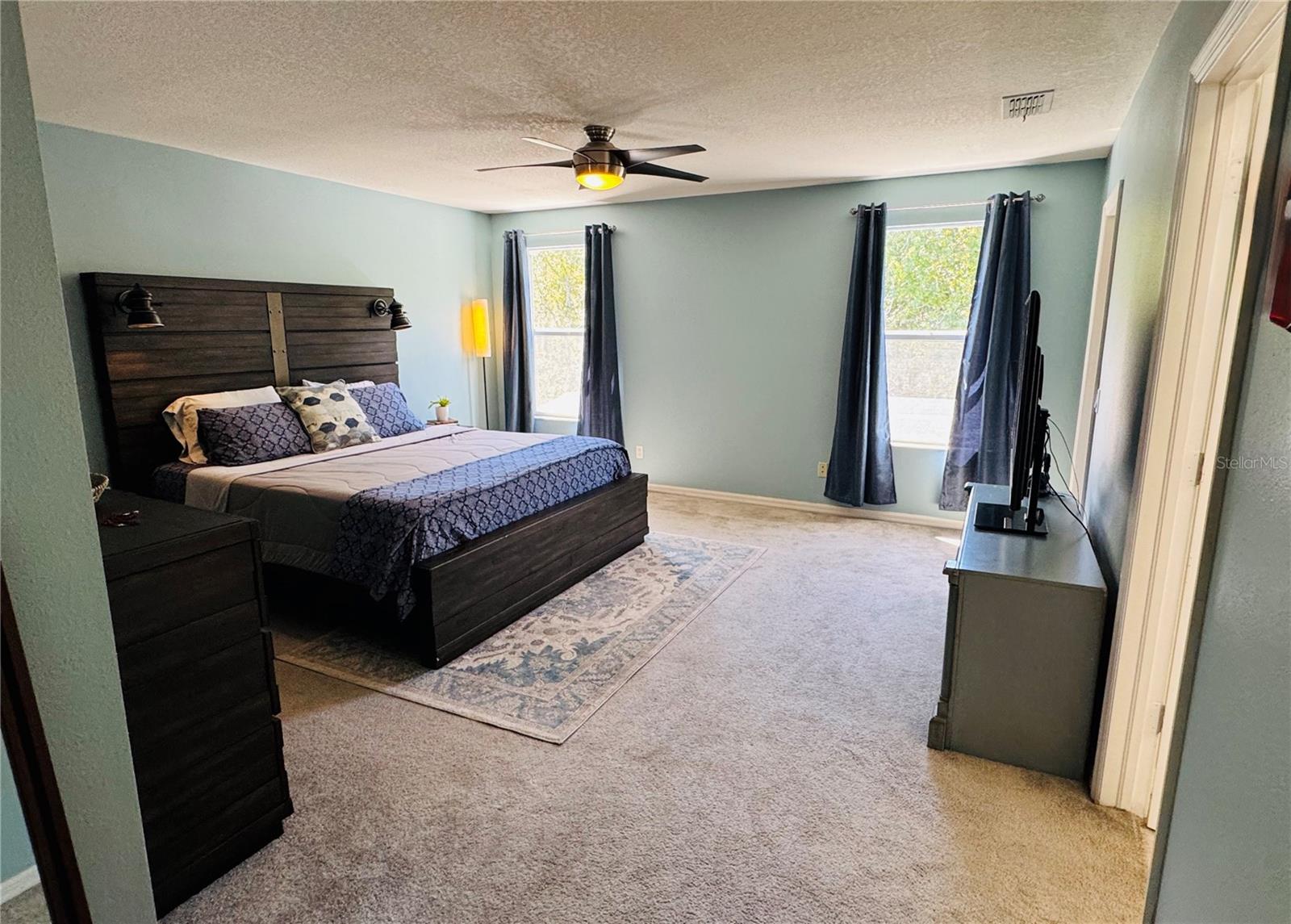 Spacious Primary Bedroom with view to conservation area
