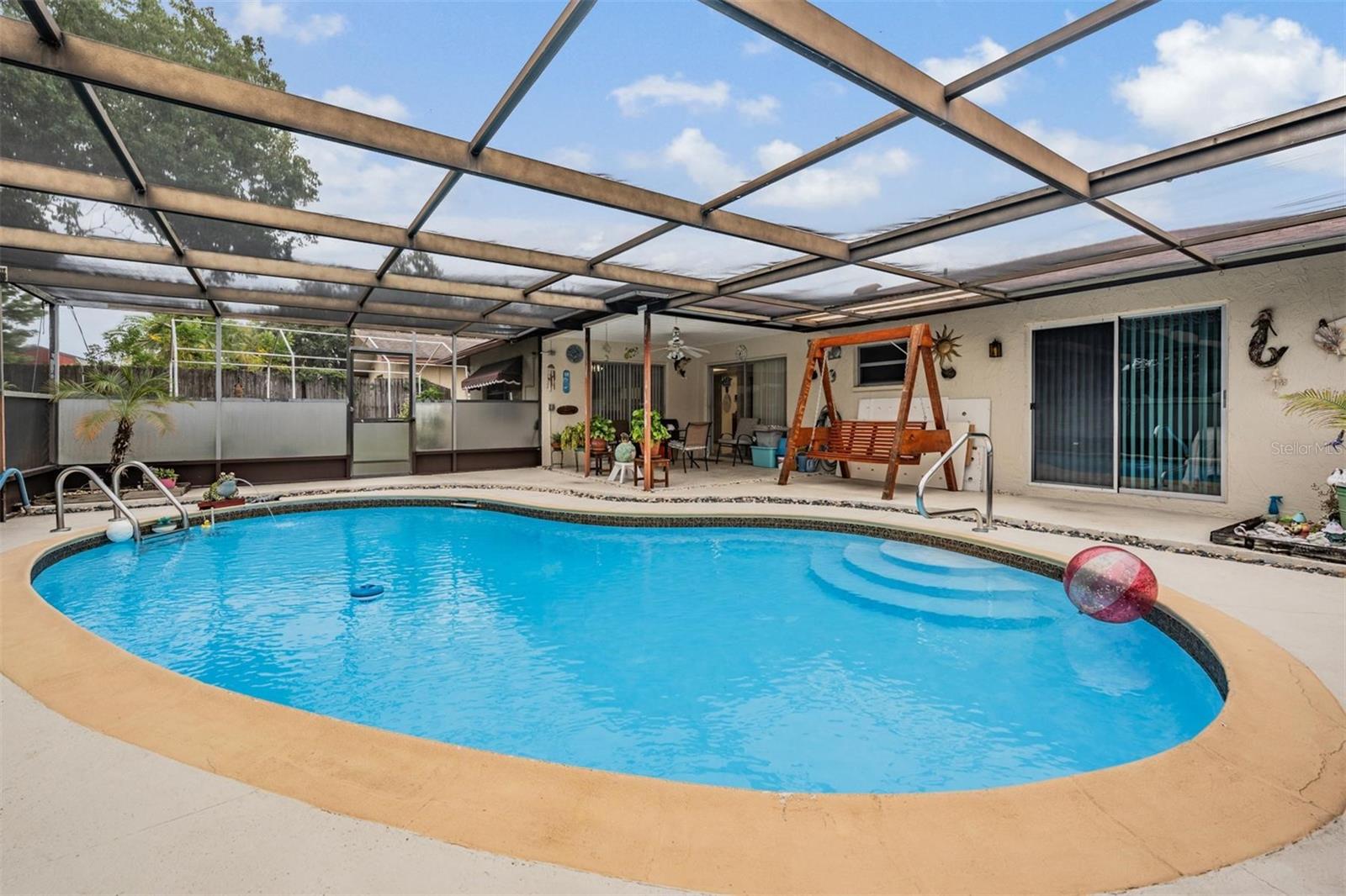 Pool has 3 slider doors to enter/exit through