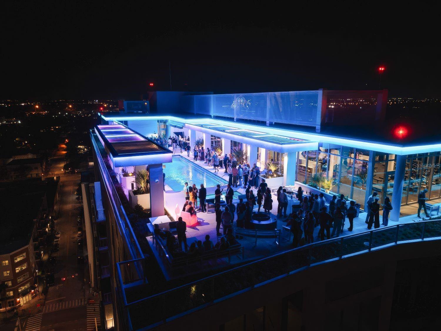 Drone view of top pool, hot tub fitness, sauna, social room and much more !