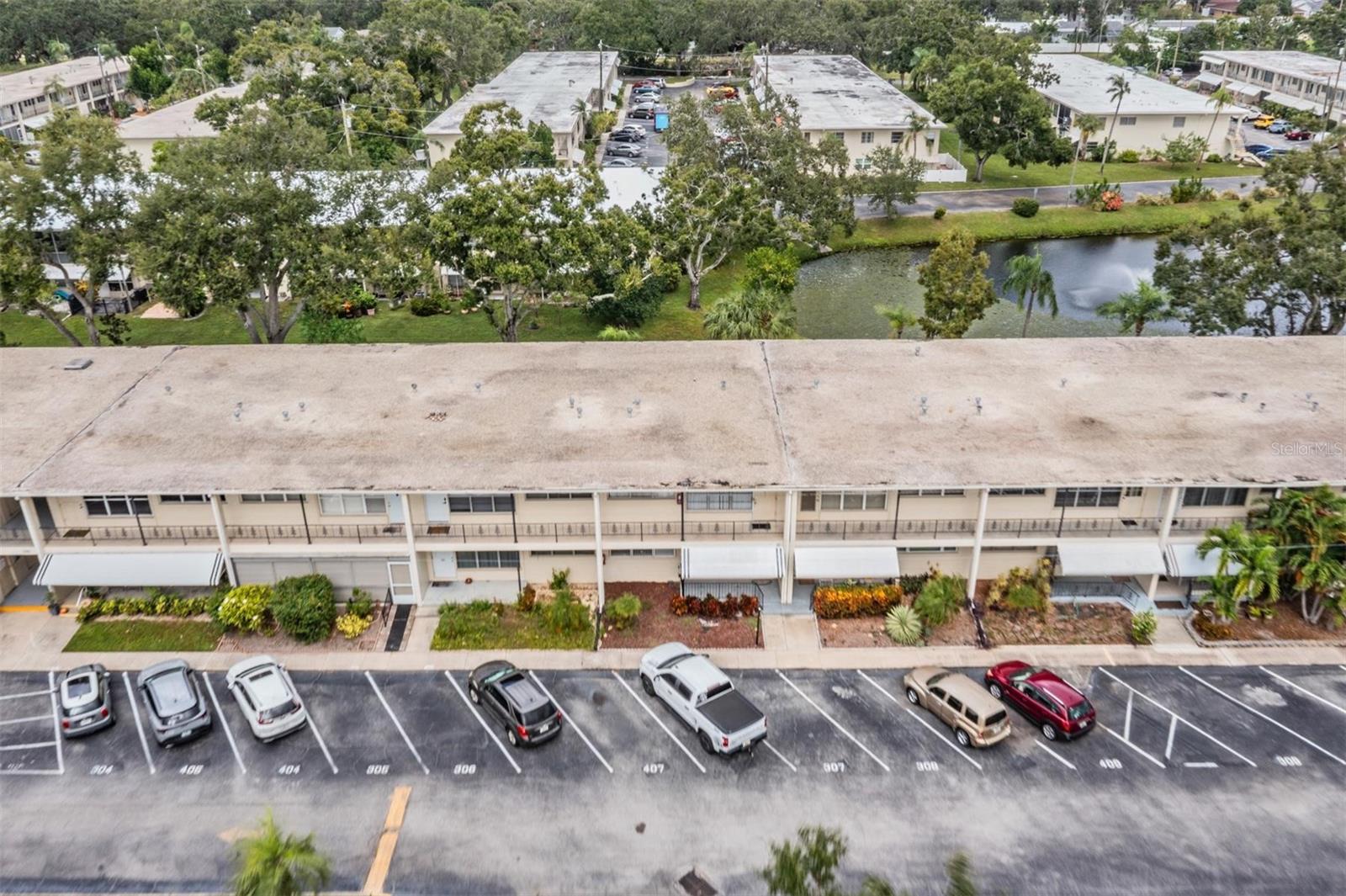 Aerial view of the building.