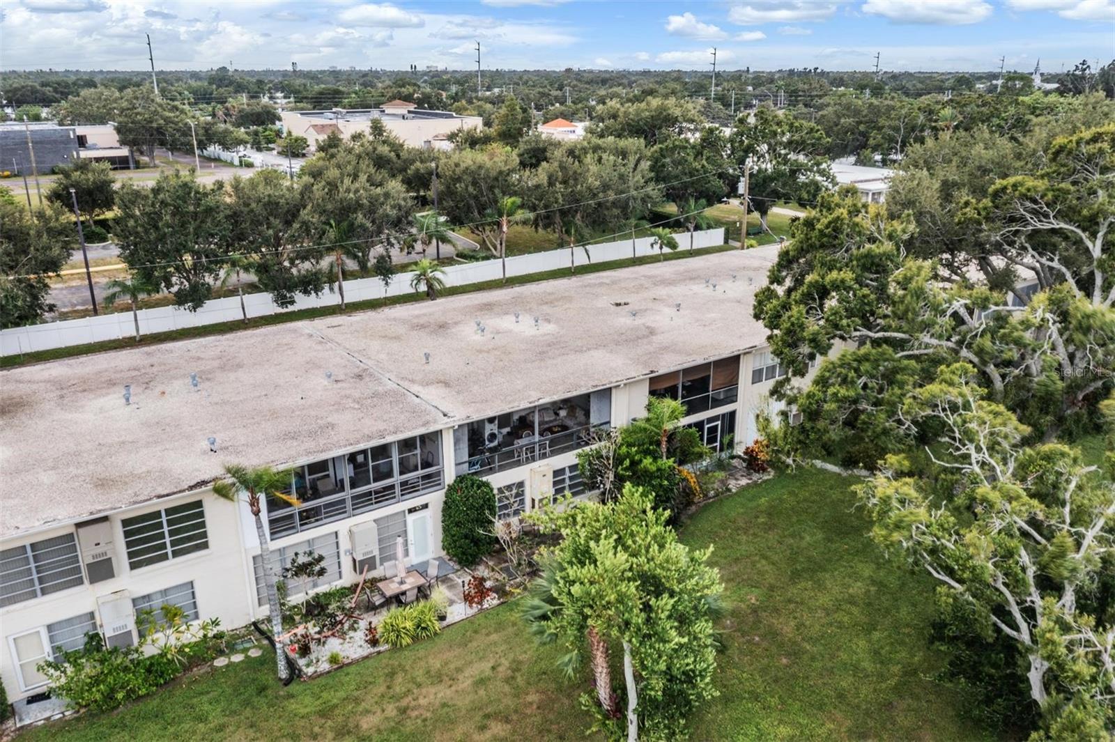 Aerial view for the back of the building.