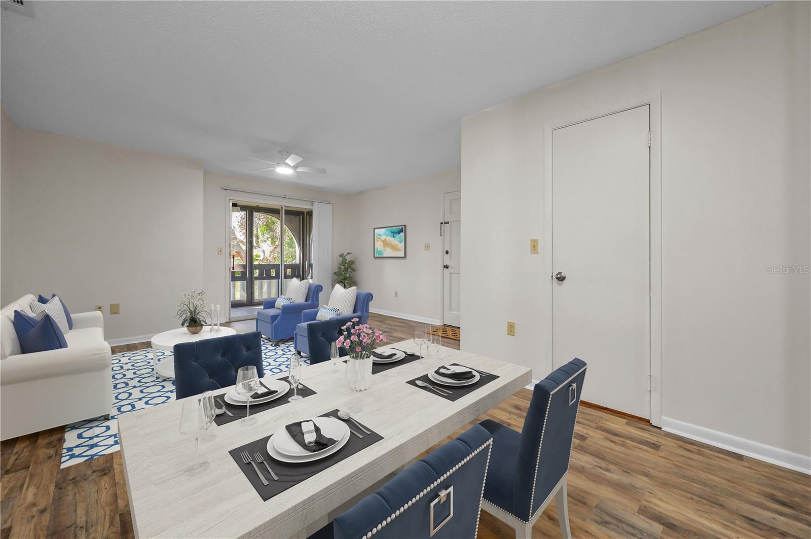 virtual staged open dining and living room area