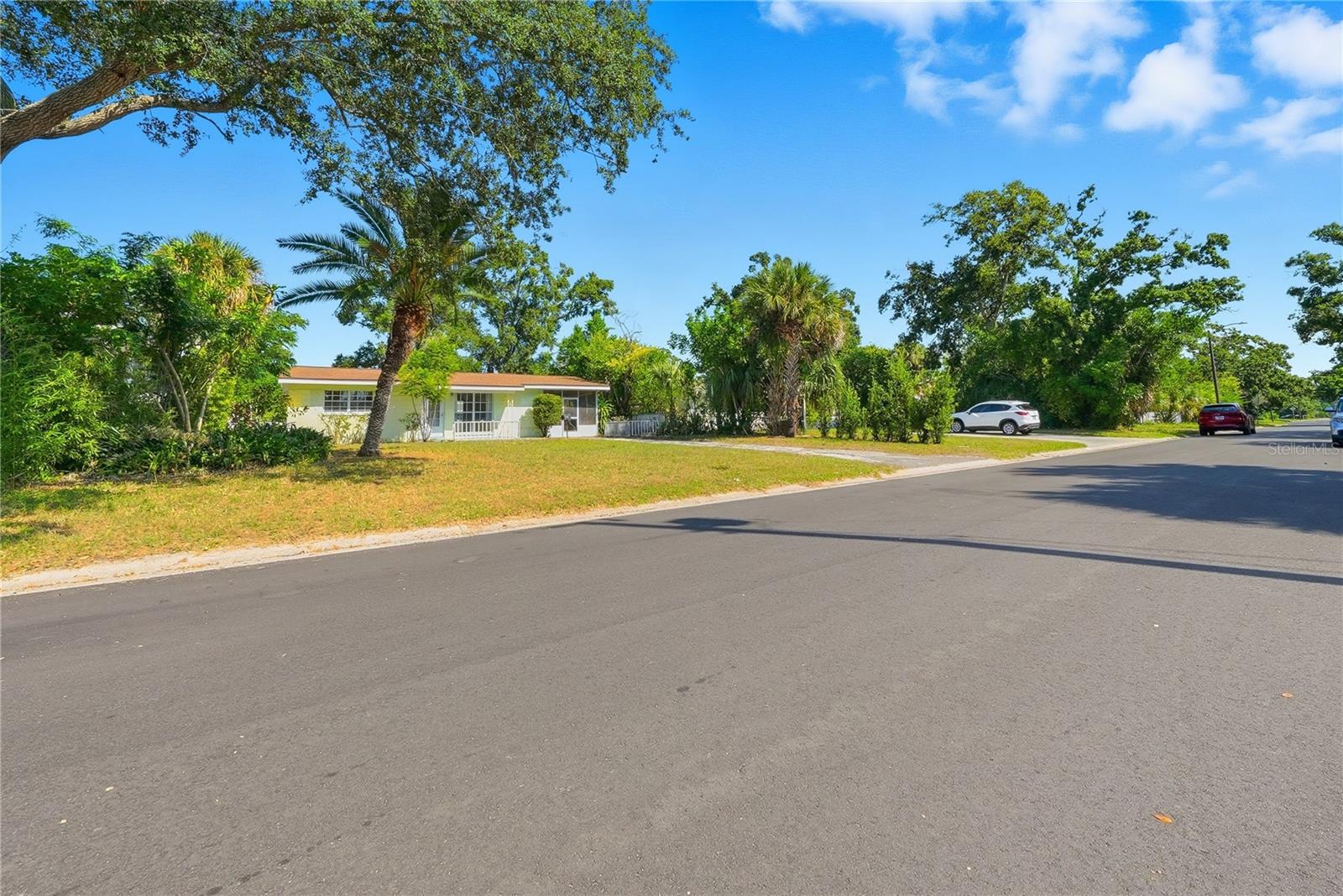 Landscaped yard & paved road