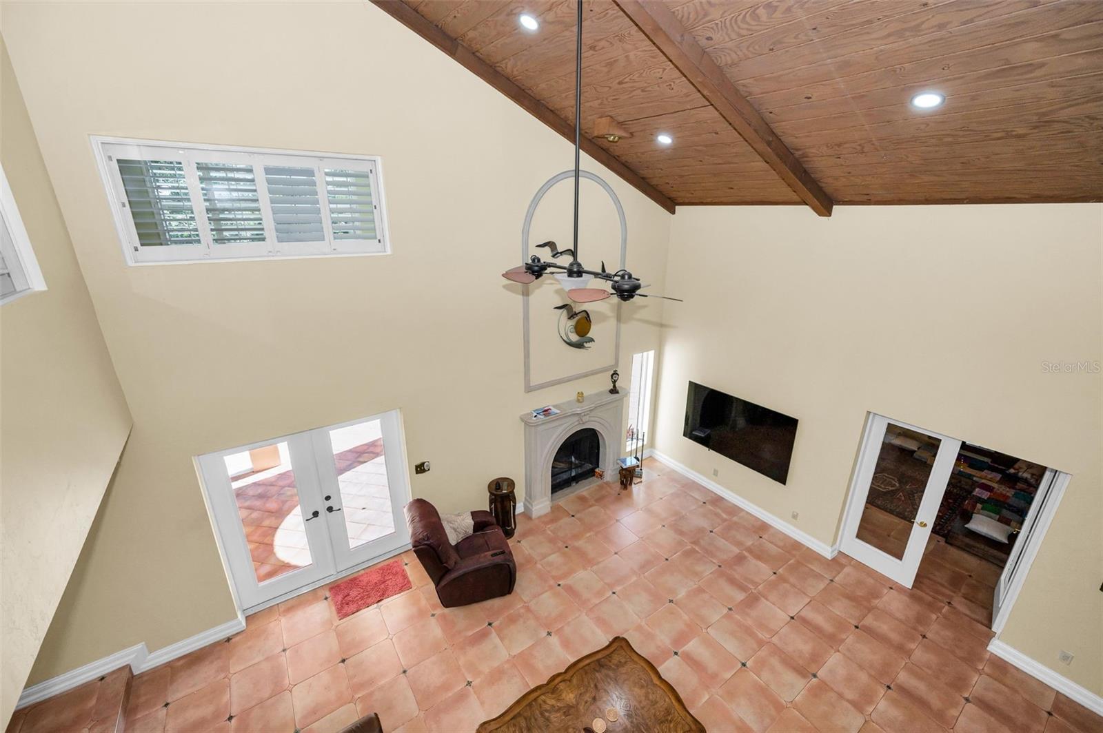 View of the lower level from the upper level landing