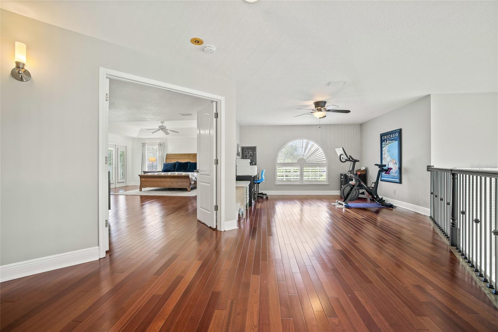 At the crest of the staircase lies a sizable bonus room.