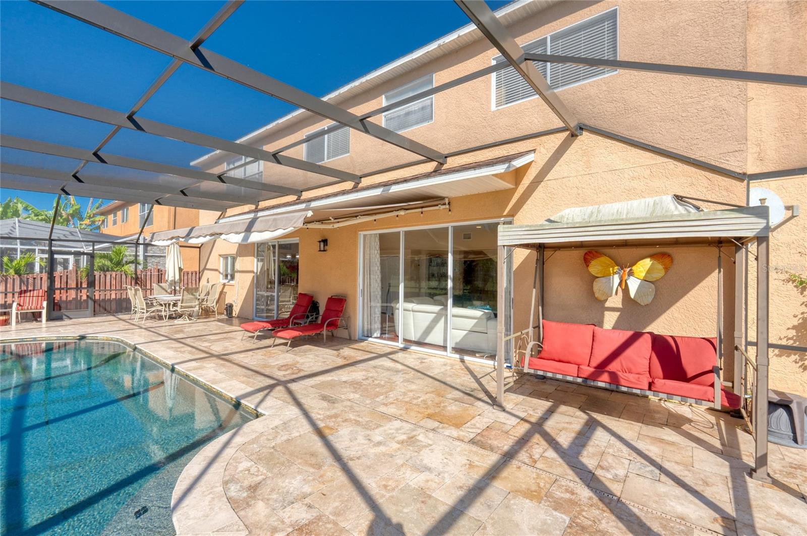 Retractable awning provides shade from the Florida sunshine