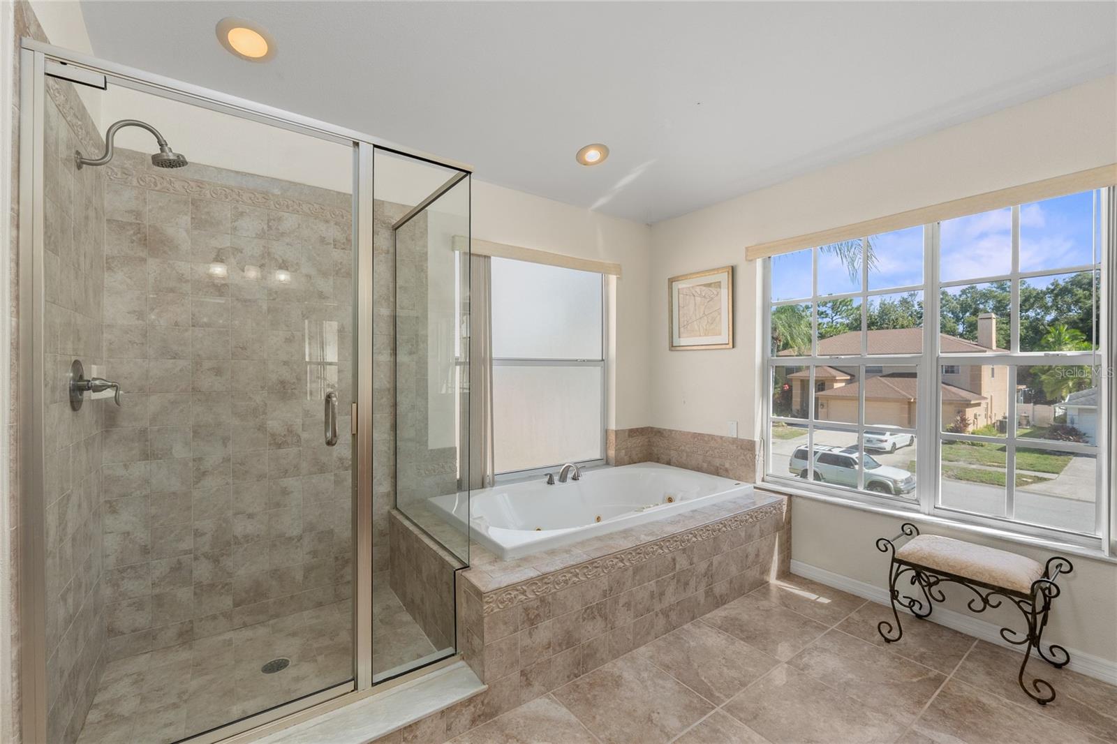 Spacious shower in the Primary Bathroom