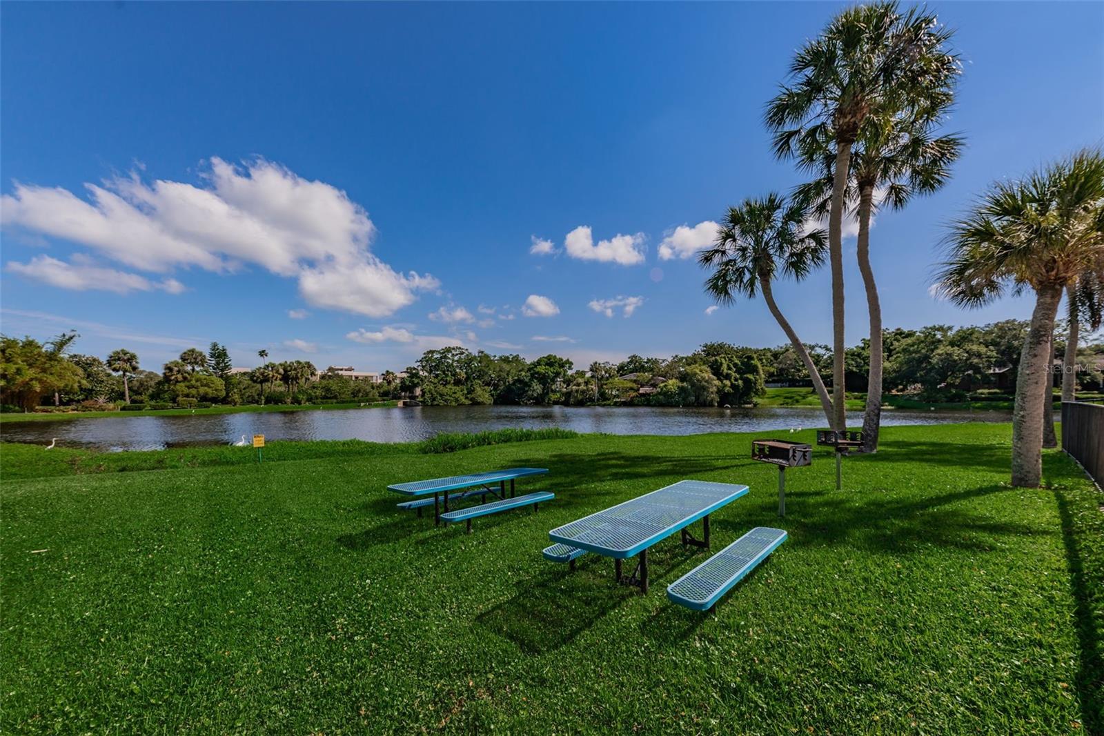 Picnic area near pool and Lake Harold. There's a walking path around the lake too!