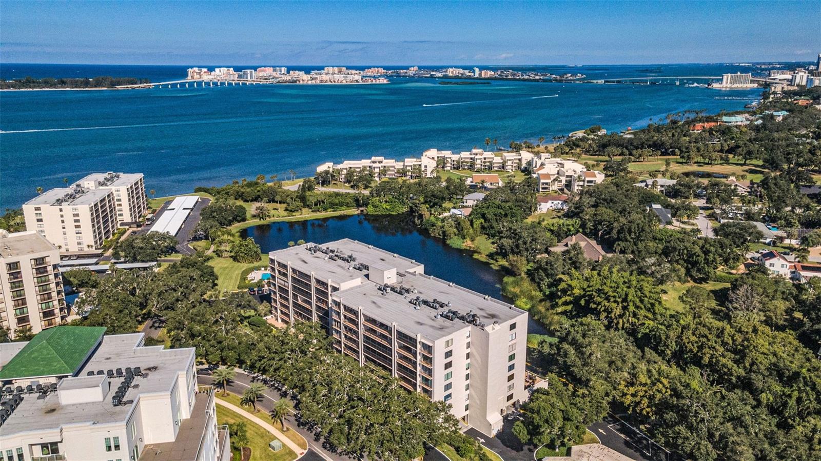 Looking northwest to Clearwater Beach and the Sand Key and Memorial Causeway Bridges.