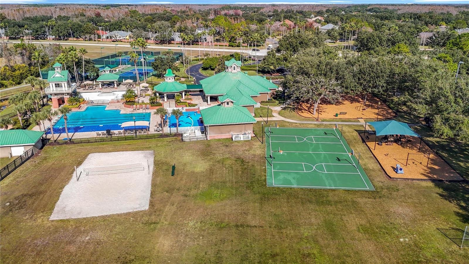 Basketball courts, sand volleyball, & playground