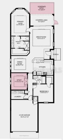 Additional Highlights Include: Tray ceiling at great room/dining room/primary suite/study, study in place of flex, double pocket doors at study, 8' interior doors, and extended screened lanai.