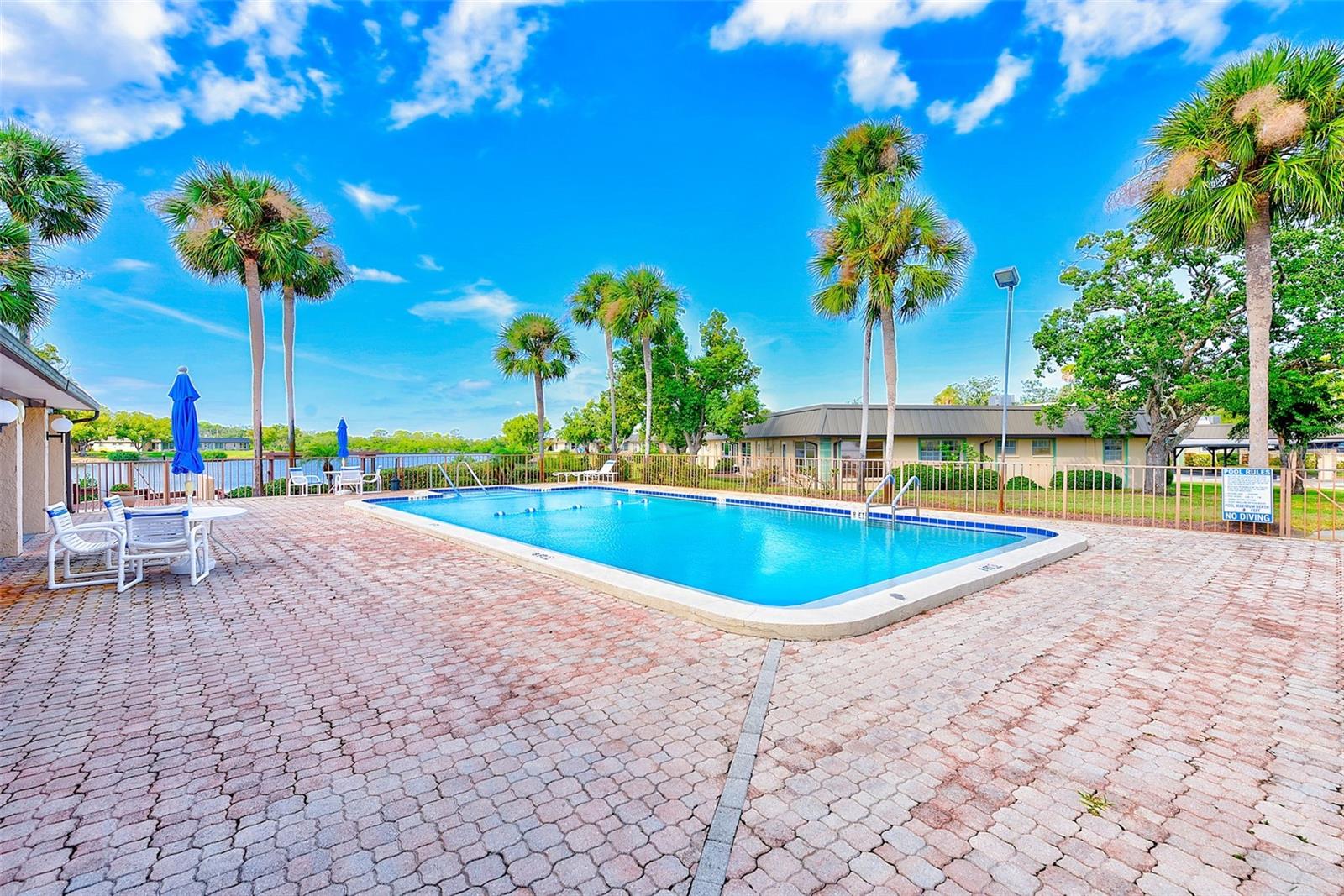 community pool overlooking pond