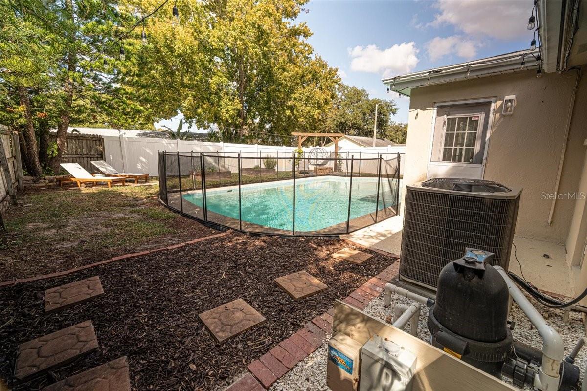 Pool view with sitting area
