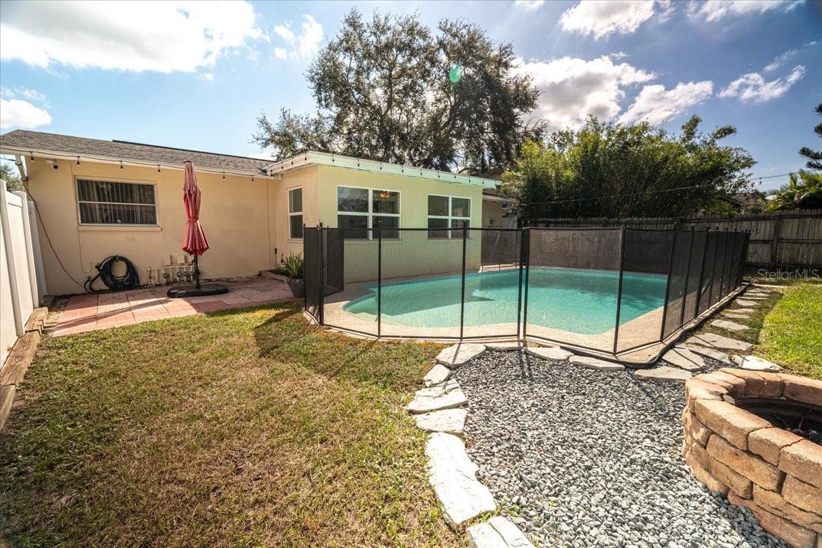 Pool view with back patio